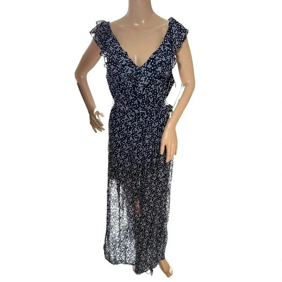 NWT $99 PREMIER AMOUR Navy Floral Maxi Dress Sleeveless Ruffle Lace Sz 12 Large - Picture 2 of 13